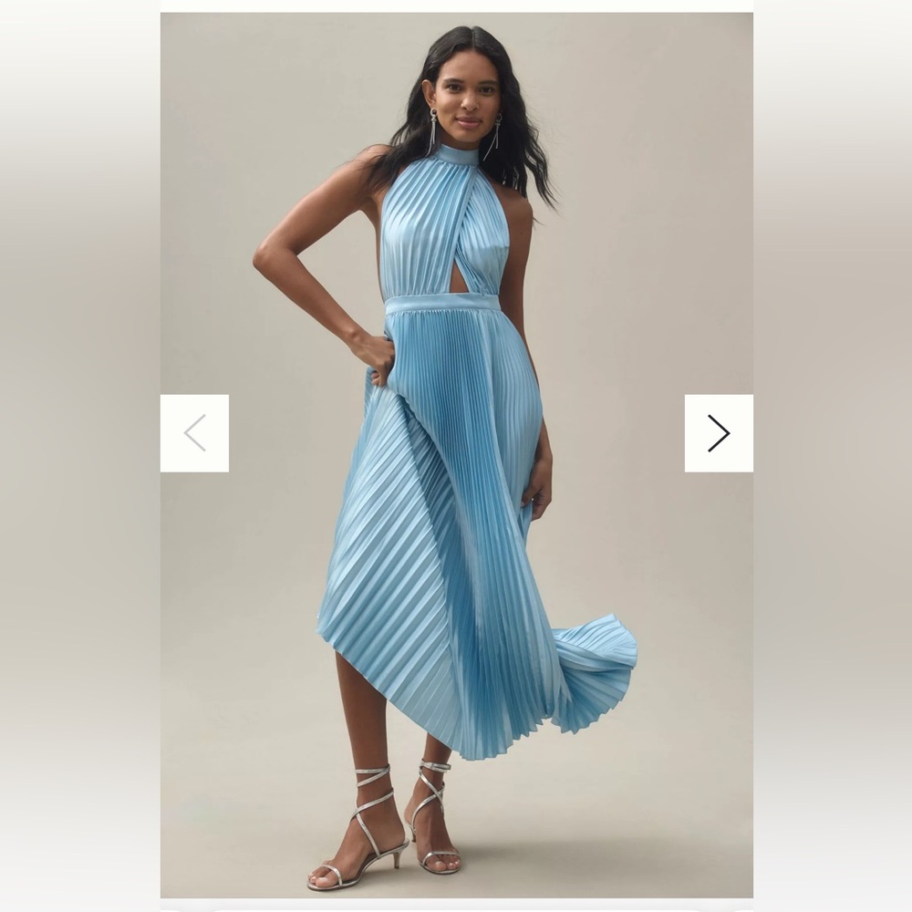 L’Idée Renaissance Halter Pleated Maxi Dress